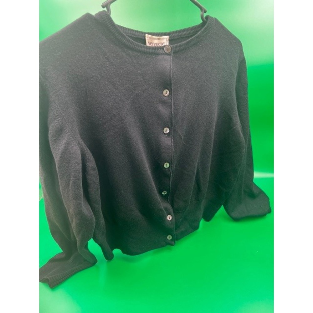 Henri Bendel Cardigan Women XL Black Merino Wool Italian Knit Button Front